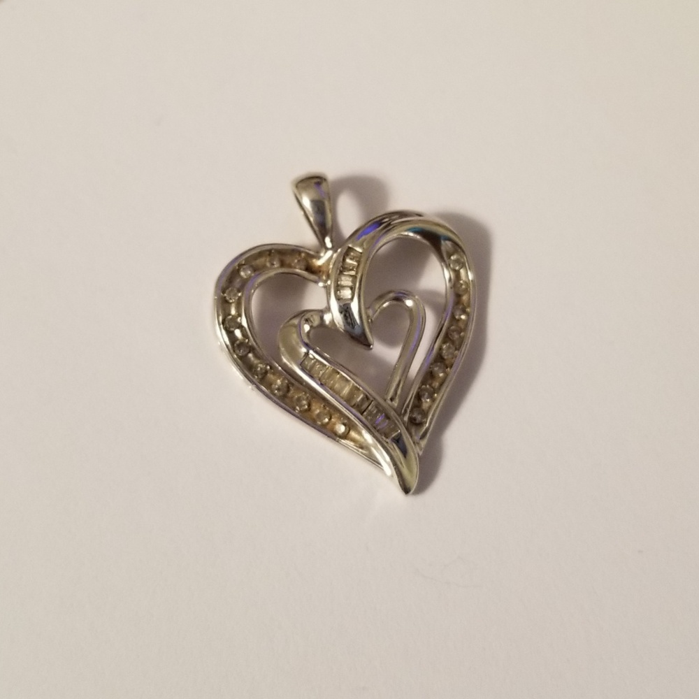 Sterling Silver Diamond Heart Pendant Only